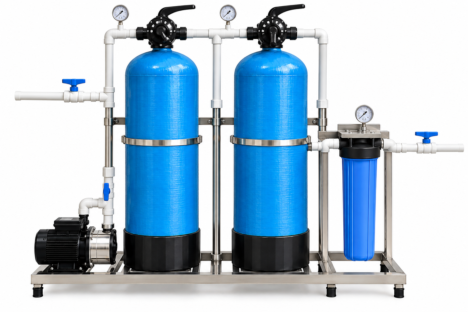 1000 LPH Commercial Water Filtration Plant with Multigrade Media Filter & Activated Carbon Filtration System. Give me the image